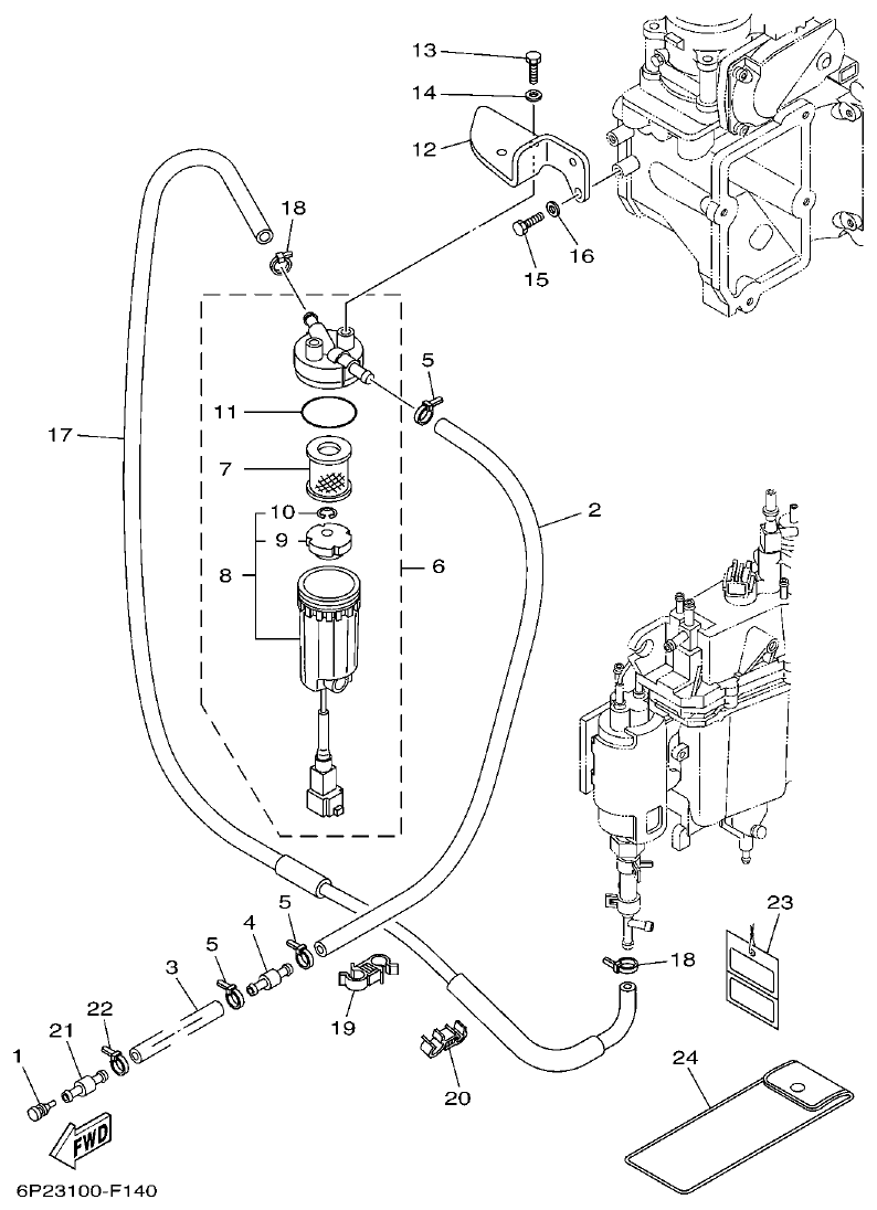 Yamaha F250AET, FL250AET, F250TR, LF250TR FUEL 1 parts diagram